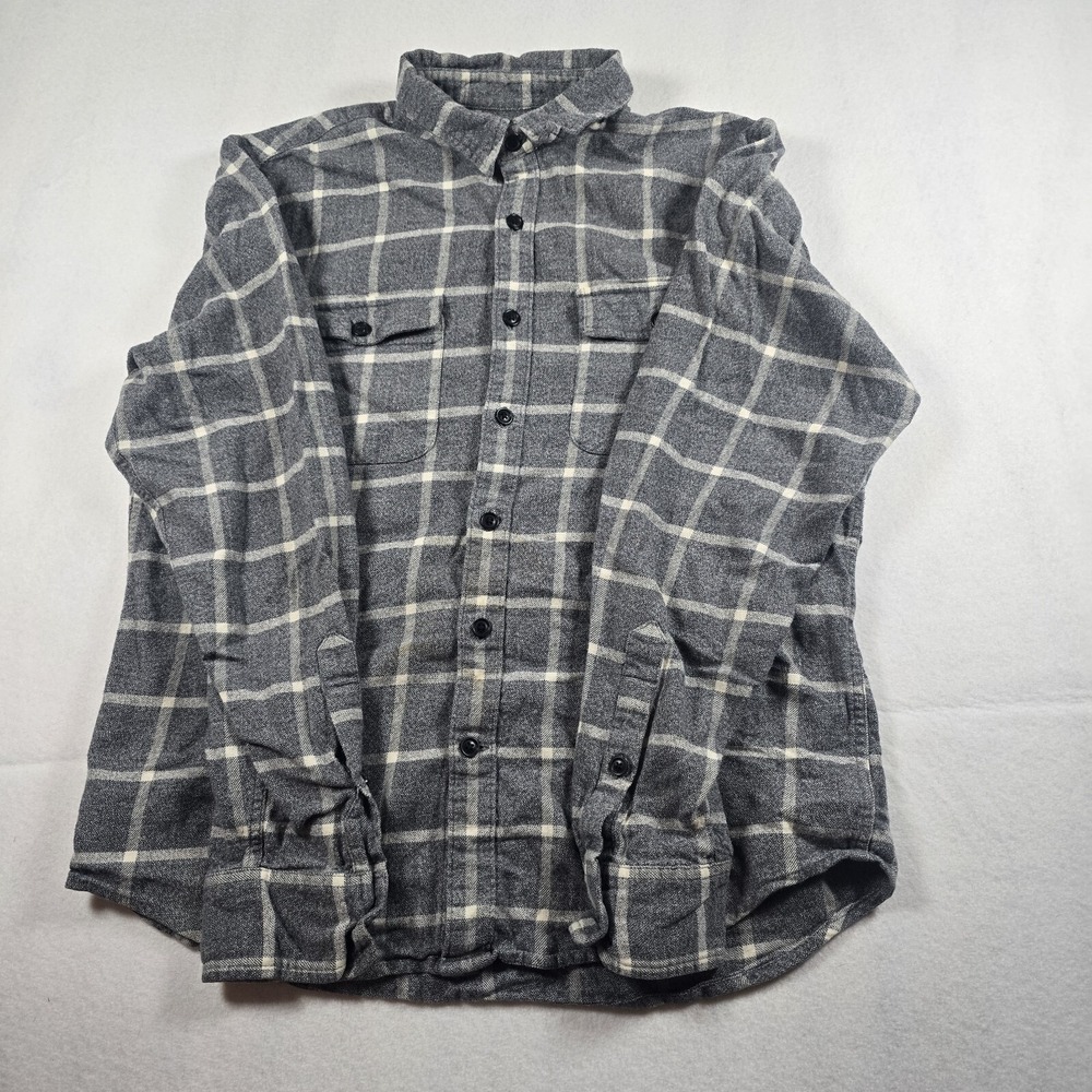 Lucky Brand Saturday Stretch Men M Plaid Flannel Western Shirt White Gray Medium